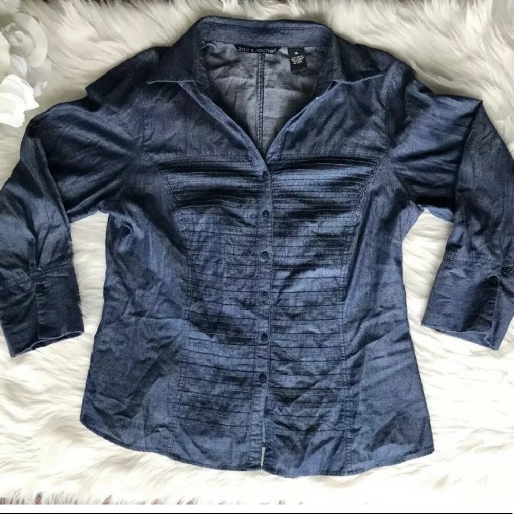 ZAC&RACHELSz XL Denim Look Button Down V Neck Top